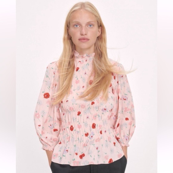 Samsøe Samsoe Sarami Garden Blouse top long sleeve high neck smock floral ruffle - Picture 5 of 10